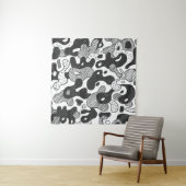 camouflage met abstracte doedelstijl, zwart wandkleed (In Situ (horizontaal))