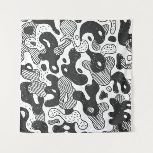camouflage met abstracte doedelstijl, zwart wandkleed