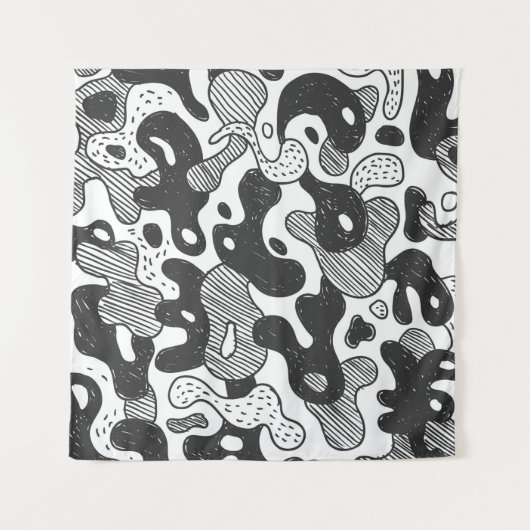 camouflage met abstracte doedelstijl, zwart wandkleed (Voorkant)