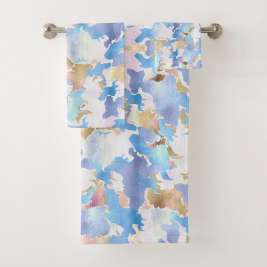Camouflage Metallic Roze Blauw Goud Abstract Bad Handdoek (Insitu)