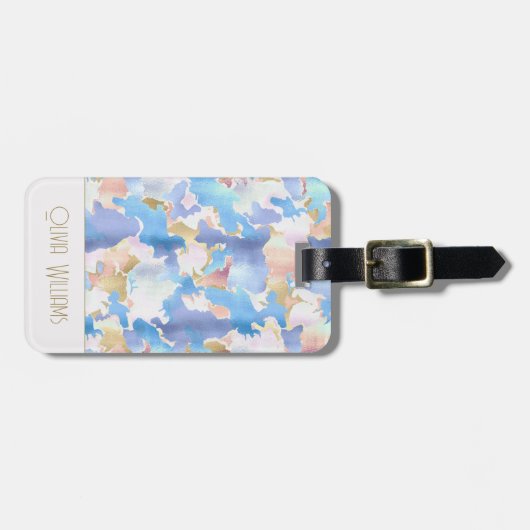 Camouflage Metallic Roze Blauw Goud Abstract Bagagelabel (Voorkant horizontaal)