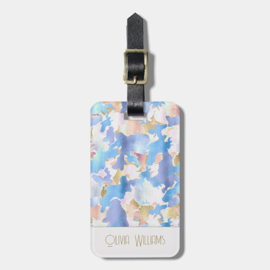 Camouflage Metallic Roze Blauw Goud Abstract Bagagelabel (Voorkant verticaal)