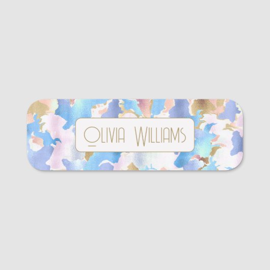 Camouflage Metallic Roze Blauw Goud Abstract Naamplaatje (Voorkant)