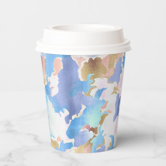 Camouflage Metallic Roze Blauw Goud Abstract Papieren Bekers (Achterkant)
