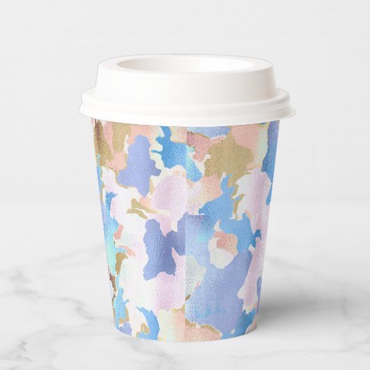Camouflage Metallic Roze Blauw Goud Abstract Papieren Bekers (Rechts)