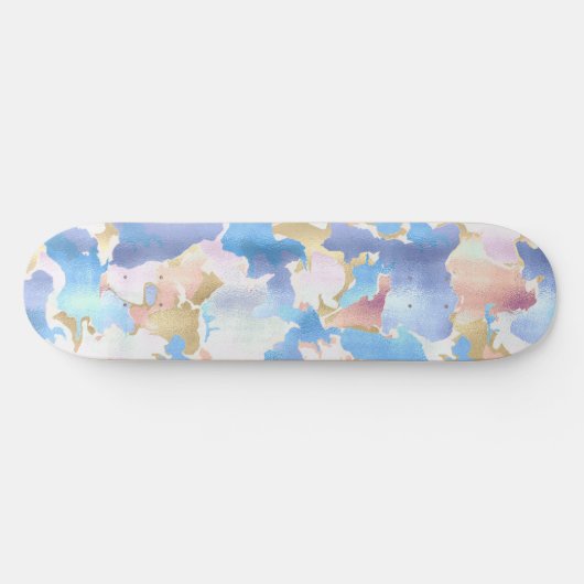 Camouflage Metallic Roze Blauw Goud Abstract Persoonlijk Skateboard (Horizontaal)