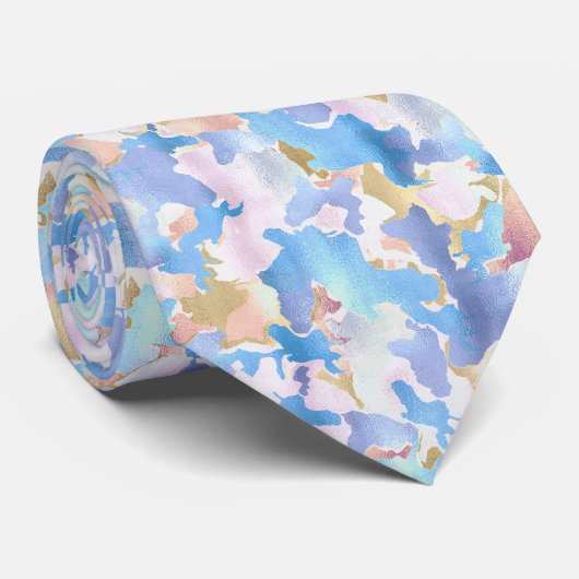Camouflage Metallic Roze Blauw Goud Abstract Stropdas (Opgerold)