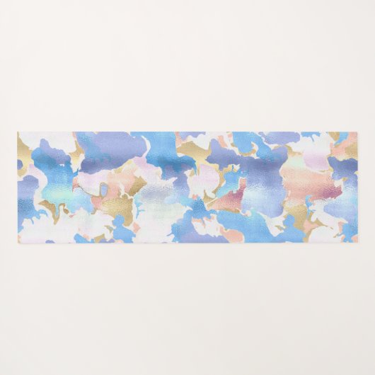 Camouflage Metallic Roze Blauw Goud Abstract Yogamat (Achterkant (horizontaal))