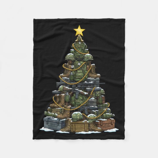 Camouflage Militaire Kerstboom Patriottisch Fleece Deken (Voorkant)