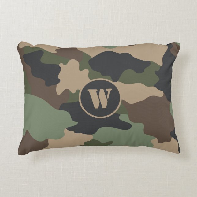 Camouflage Militaire Khaki Groene Tan Monogram Accent Kussen (Voorkant)