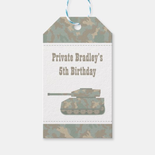 Camouflage Militaire Printtank Leger Birthday Part Cadeaulabel (Voorkant)