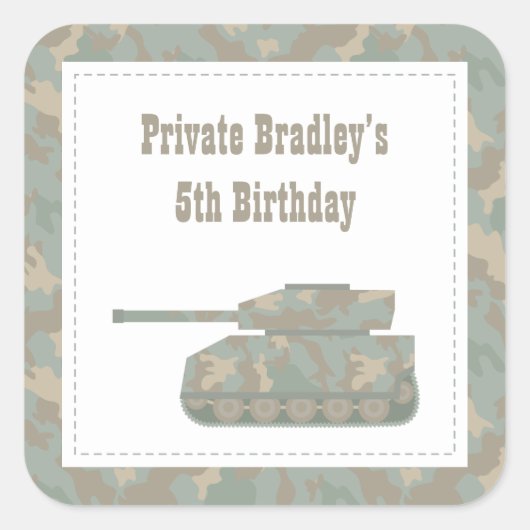 Camouflage Militaire Printtank Leger Birthday Part Vierkante Sticker (Voorkant)
