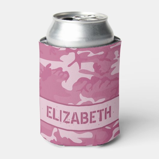 Camouflage Monogrammed Roze Blikkoeler Blikjeskoeler (Blikje Voorkant)