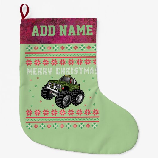 Camouflage Monster Truck Ugly KerstSweater Grote Kerstsok (Voorkant)