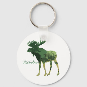 Camouflage Moose Animal Natuur - Aangepaste naam Sleutelhanger