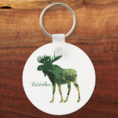 Camouflage Moose Animal Natuur - Aangepaste naam Sleutelhanger (Voorkant)