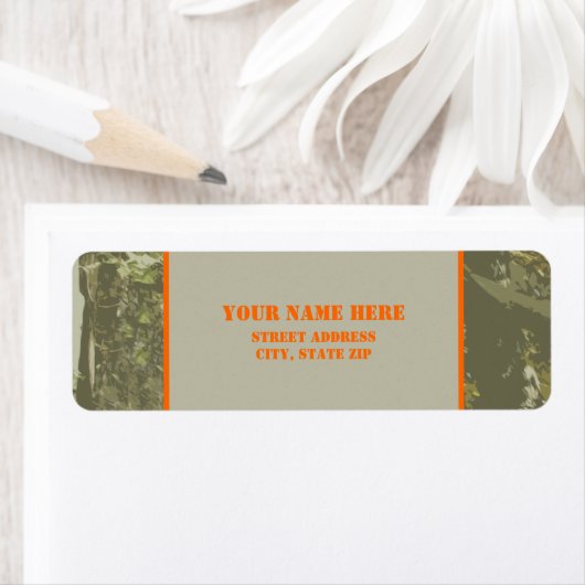 Camouflage & Oranje adreslabel Sticker (Insitu)