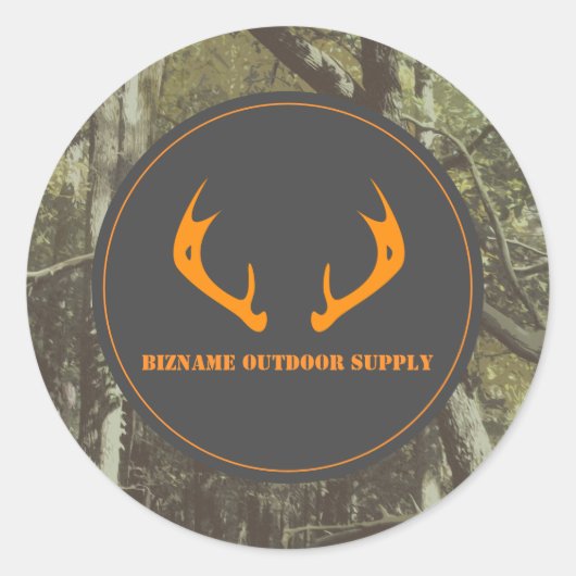 Camouflage Oranje Deer Antlers Outdoorzaken Ronde Sticker (Voorkant)