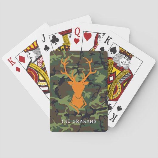 Camouflage Oranje Deer Buck Hunting | Monogram Pokerkaarten (Achterkant)