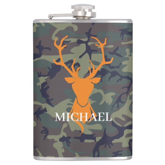 Camouflage Oranje Hertjacht | Monogram Heupfles (Voorkant)