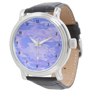 Camouflage pastel blauw Abstract patroon Horloge