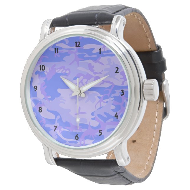 Camouflage pastel blauw Abstract patroon Horloge (Gekanteld)