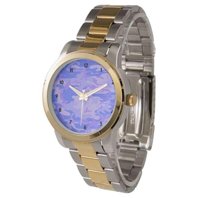 Camouflage Pastel Blauw Abstract Patroon Vrouwen Horloge (Gekanteld)