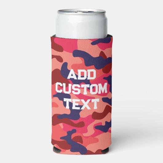 Camouflage Patroon - Blauw koraal met bloktekst Seltzer Blikjeskoeler (Seltzer Voorkant)