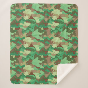 Camouflage Patroon, Groen, Bruin en Tan Sherpa Deken