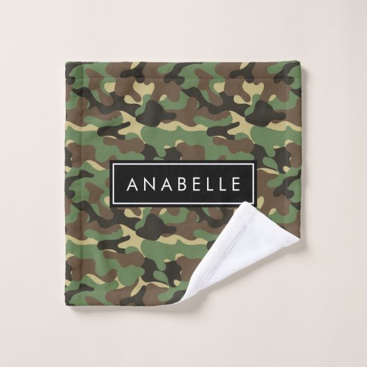 Camouflage Patroon, Militaire Patroon, Jouw naam Bad Handdoek (Wasdoekje)