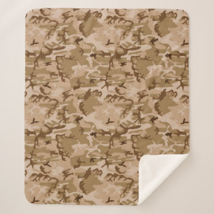 Camouflage Patroon, Woestijn Tan en Bruin Sherpa Deken