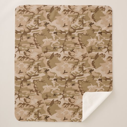 Camouflage Patroon, Woestijn Tan en Bruin Sherpa Deken (Voorkant)