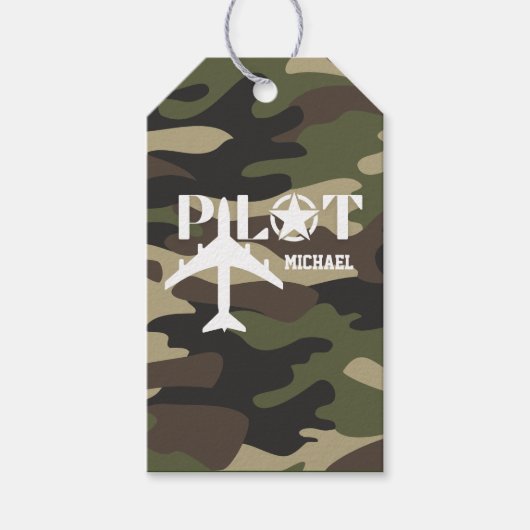 Camouflage Pilot typografie, gepersonaliseerd Cadeaulabel (Voorkant)