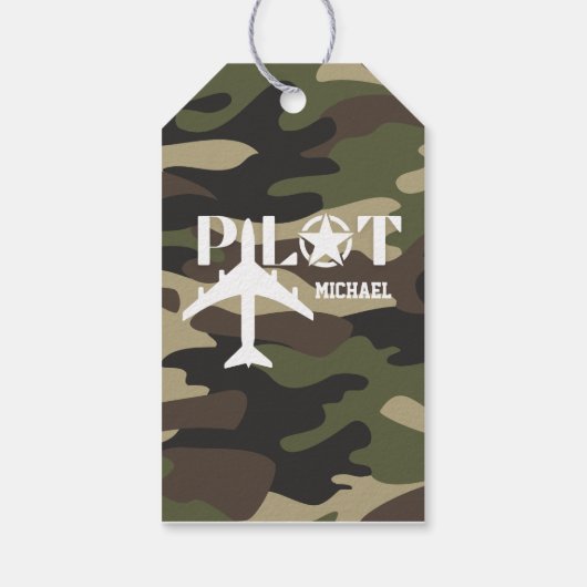 Camouflage Pilot typografie, gepersonaliseerd Cadeaulabel (Achterkant)