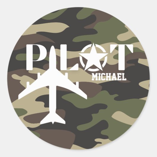 Camouflage Pilot typografie, gepersonaliseerd Ronde Sticker (Voorkant)