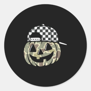 Camouflage Pompoen Jack O Lantern Gezicht Camoufla Ronde Sticker