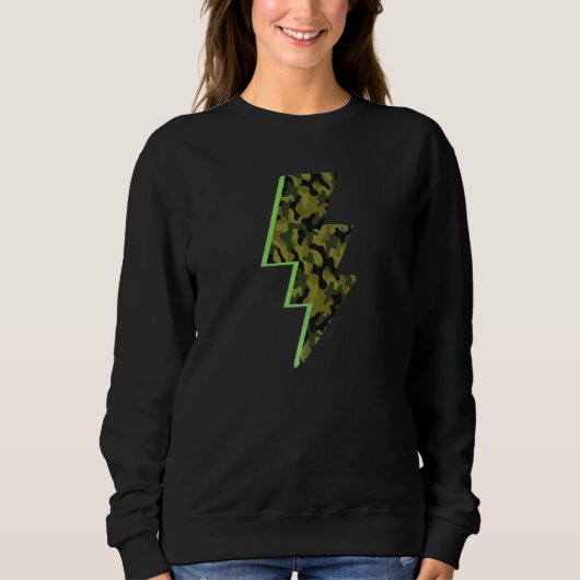Camouflage Print Lightning Bolt Green Army Afdrukk Trui (Voorkant)