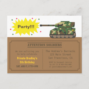 Camouflage Print Tank Boy Birthday Party Kaart