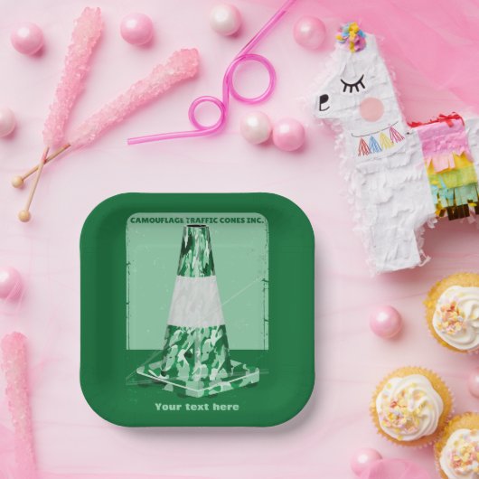 Camouflage rode kegel grappig verkeer kegel papieren bordje (Feest)