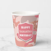Camouflage Roos Gold Blush Roze Camo Leger Verjaar Papieren Bekers (Achterkant)