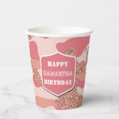 Camouflage Roos Gold Blush Roze Camo Leger Verjaar Papieren Bekers (Voorkant)