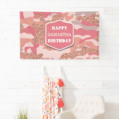 Camouflage Roos Gold Blush Roze Camo Leger Verjaar Spandoek (Insitu)