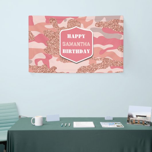 Camouflage Roos Gold Blush Roze Camo Leger Verjaar Spandoek (Beurs)