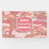 Camouflage Roos Gold Blush Roze Camo Leger Verjaar Spandoek (Horizontaal)