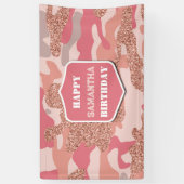 Camouflage Roos Gold Blush Roze Camo Leger Verjaar Spandoek (Verticaal)