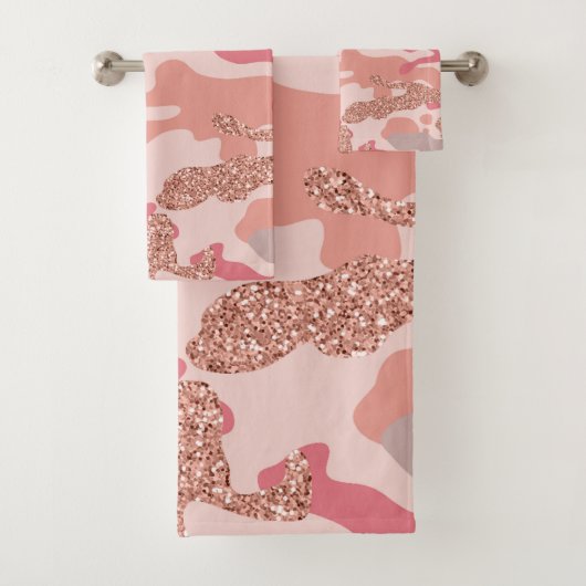 Camouflage Roos Gold Blush Roze Camo Legerpatroon Bad Handdoek (Insitu)