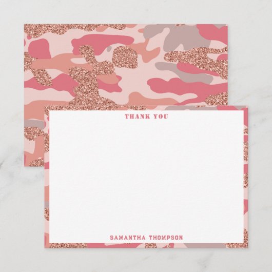 Camouflage Roos Gold Blush Roze Camo Legerpatroon Bedankkaart (Voorkant / Achterkant)