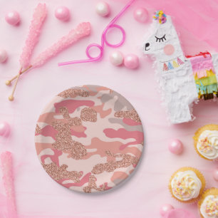Camouflage Roos Gold Blush Roze Camo Legerpatroon Papieren Bordje