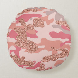 Camouflage Roos Gold Blush Roze Camo Legerpatroon Rond Kussen