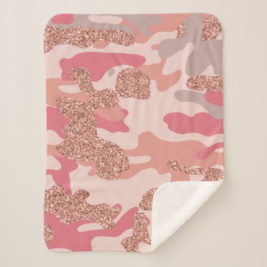 Camouflage Roos Gold Blush Roze Camo Legerpatroon Sherpa Deken (Voorkant)
